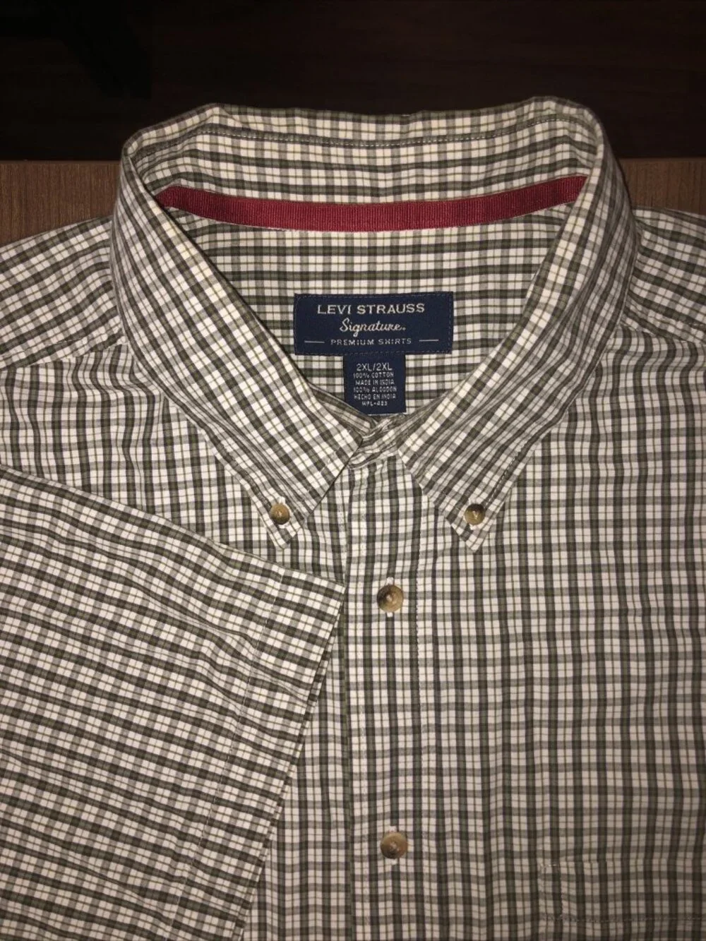 Levi Strauss Signature Green White Plaid Button Up Shirt Mens 2XL Casual